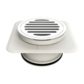 100mm raised chrome square floor waste with Megaflex™ flange for watertight seal to waterproofing membrane in showers