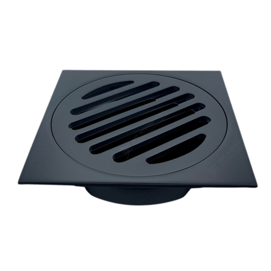 Square stainless steel shower drain grate with curved slot design for modern bathrooms
