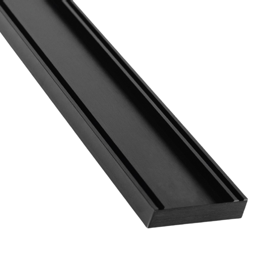 Black anodized aluminum U-channel track rail for sliding doors, drawers, and cabinets