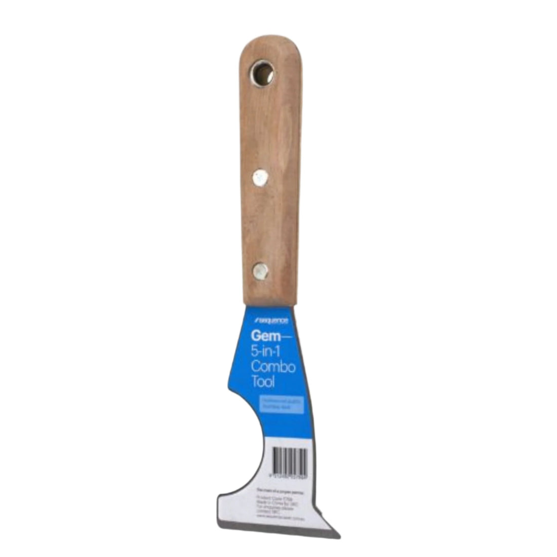 5-in-1 stainless combo tool with hardwood handle, rustproof blade for scraping sealant, spreading adhesive, caulking prep.