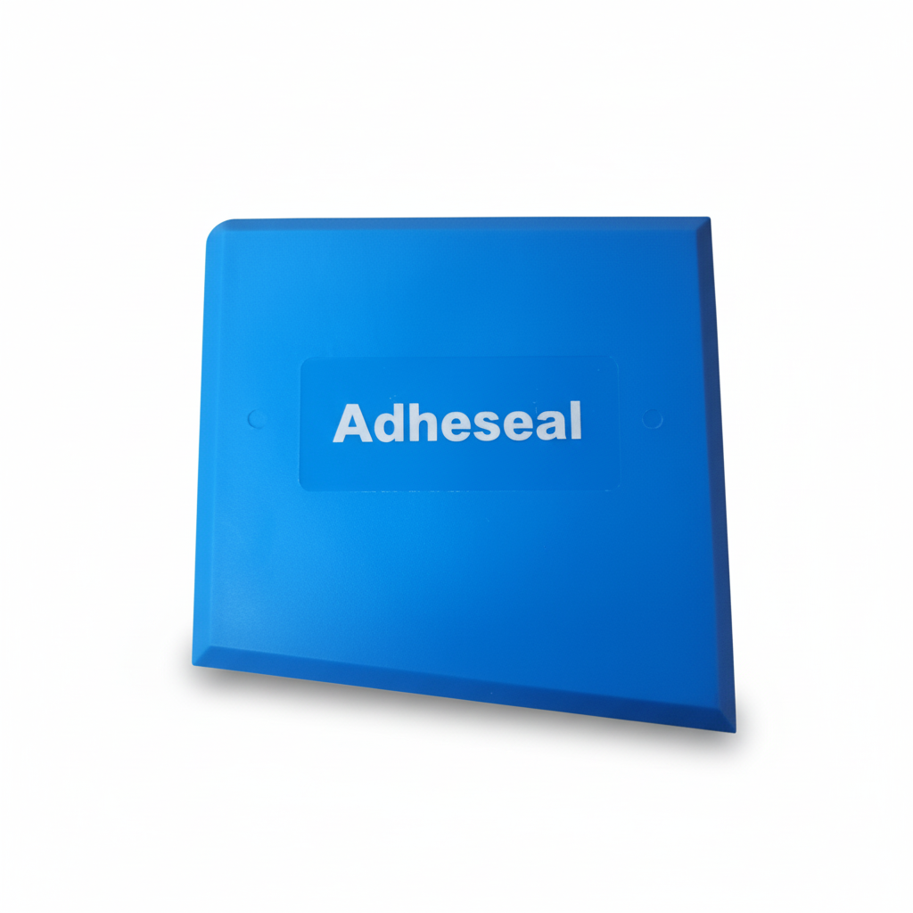 Blue AdheseSeal squeegee tool for adhesives, sealants, vinyl wraps & window tints - durable plastic spreader