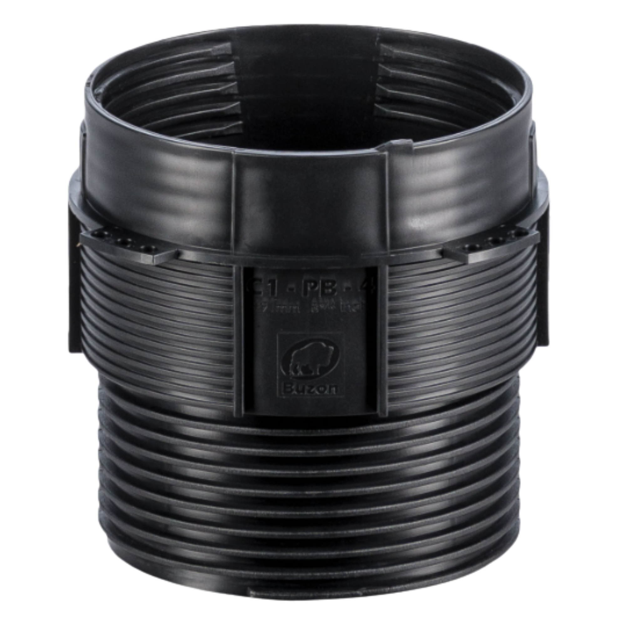 Black 1.5" PE corrugated pipe coupling, ribbed drainage connector, durable polyethylene fitting