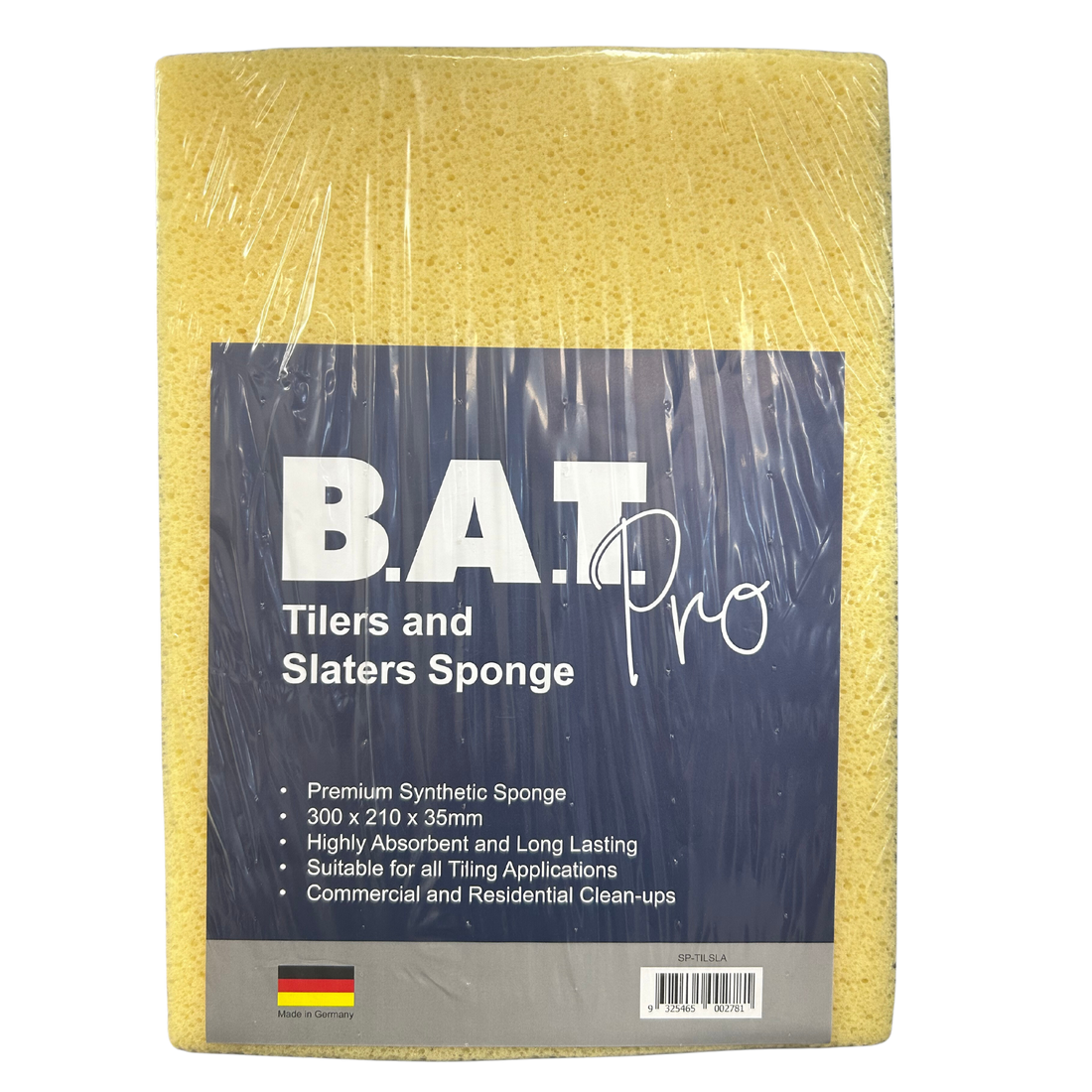 B.A.T Pro Tilers and Slaters Sponge: premium yellow synthetic for grout, adhesive cleanup in tiling jobs, 300x210x35mm, Ge...