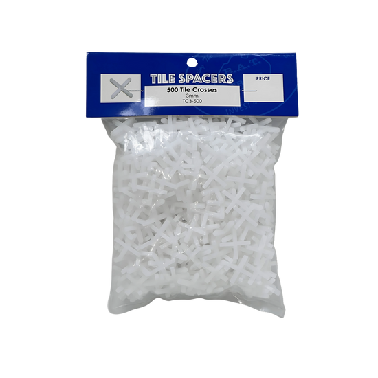 Pack of 500 BAT Trims white polypropylene tile crosses spacers for even grout spacing in wall tile adhesive applications.