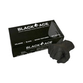 Black Ace 2XL powder-free nitrile gloves box, micro-textured for grip, puncture/chemical resistant hand protection in trades.