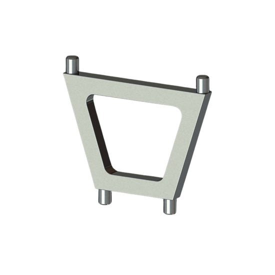Gray aluminum triangular mount bracket with four corner pins for cameras, drones, and accessories