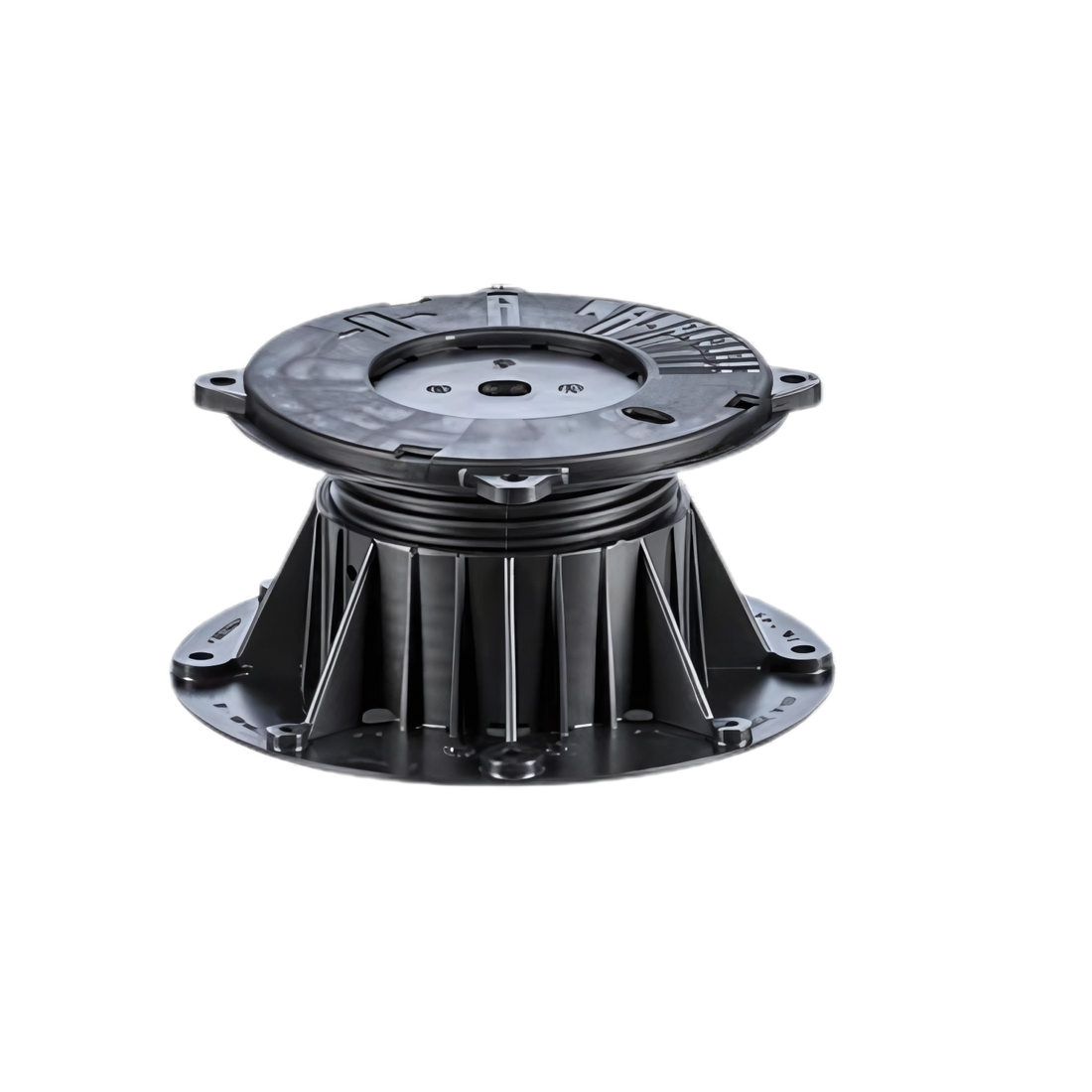 Buzon DPH-4 adjustable pedestal (77-108mm) with slope corrector for level raised floors on uneven surfaces.