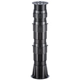 Black segmented cylindrical support column with mechanical panels, ribbed design, and flared base.