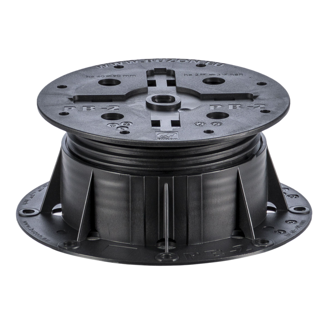 Black adjustable deck pedestal TBR-2 DRY-2, 240x240mm square head, 20-160mm height for pavers & tiles