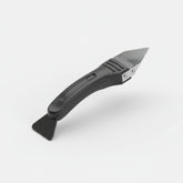 Ergonomic ice scraper with stainless steel blade & rubber squeegee, black grip handle for car windshields