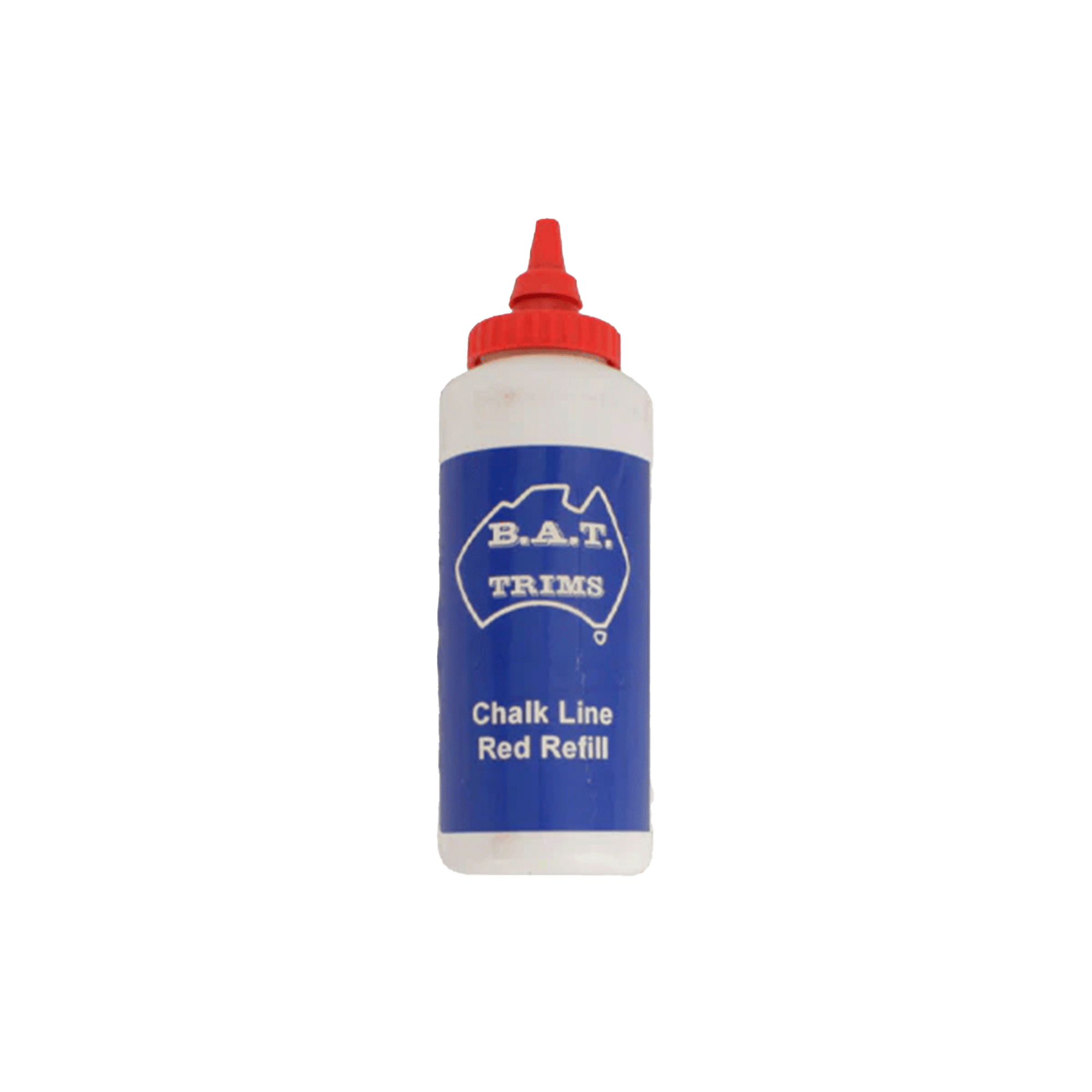 B.A.T Trims red chalk line refill in blue squeeze bottle with precision red nozzle