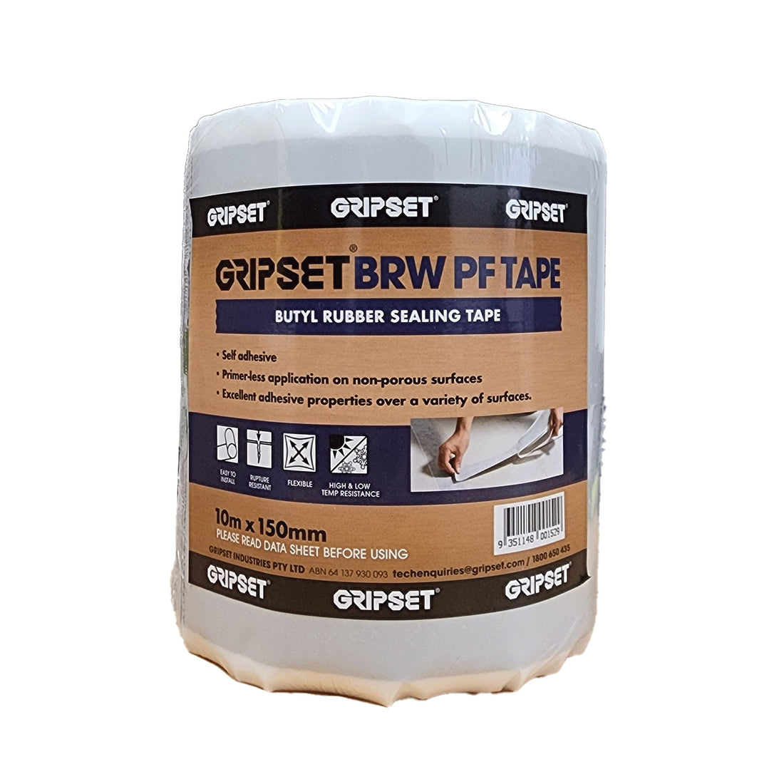 Gripset BRW PF butyl rubber tape roll seals joints, penetrations in waterproofing systems with membrane-compatible polyest...