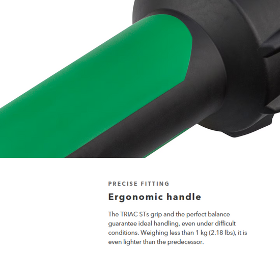Lightweight ergonomic caulking gun with green TRIAC S grip, precise fitting, 0.82kg (1.81lbs) for ideal handling