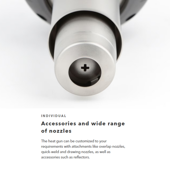 Silver heat gun nozzle attachments: quick weld, drawing nozzles, overlap tips & reflectors for custom use