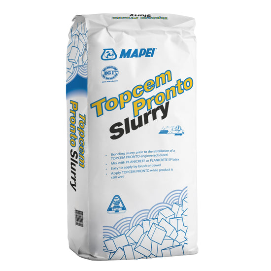 Mapei Topcem Pronto Slurry bag: bonding slurry for secure screed-to-substrate adhesion.