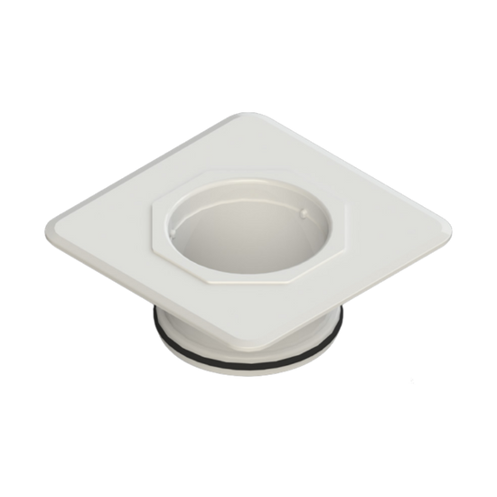 Megaflex™ Puddle Flange: white PVC square flange, 50-100mm outlet, for watertight seals in waterproofing membranes & concr...