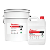 Megapoxy HT two-part hydrophilic epoxy gel adhesive kit: Part A bucket, Part B can for wet concrete structural bonding.