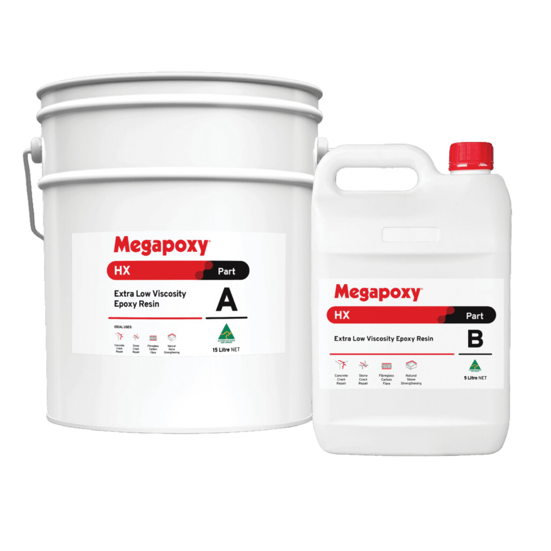 Megapoxy HX extra low viscosity epoxy resin kit: 15L Part A pail + Part B can for concrete crack injection repair