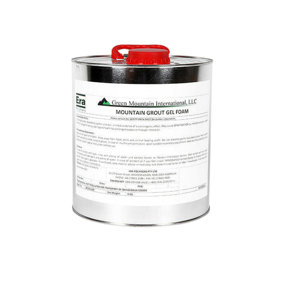 Mountain Grout Gel Foam 5-gal pail: hydrophilic PU resin for crack injection, expands 25x to form watertight barrier seali...