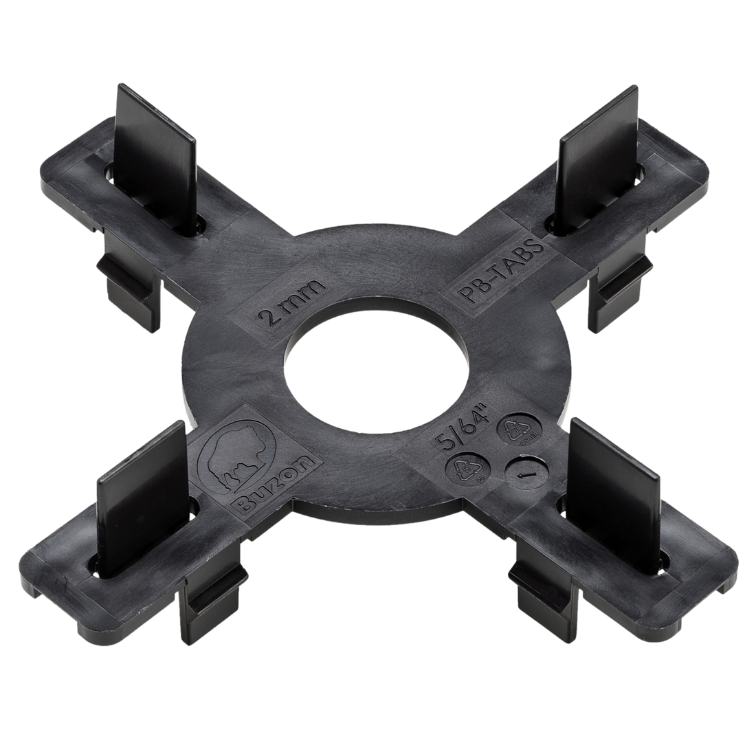 Black PB-TABS PB7 5/16" pipe positioning clip, 2mm thick cross design with 4 flexible locking tabs