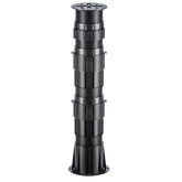 Black segmented cylindrical support column with mechanical panels, ribbed design, and flared base.