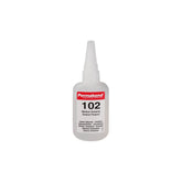 Permabond 102 low viscosity cyanoacrylate adhesive bottle for instant bonding plastics, rubber, metals in tight gaps.