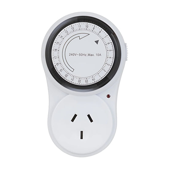 Powertech 24hr mechanical timer, white dial 240V/10A AUS plug, automates Adheseal cordless caulking gun for precise sealan...
