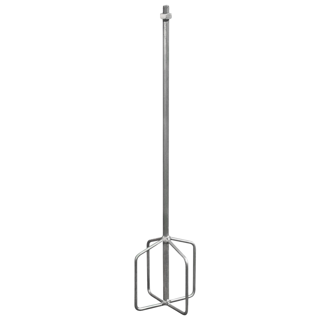 Steel 4-blade whisk mixer (140mm head, M14 thread) for drill-powered mixing of tile adhesives, grouts and sealants.
