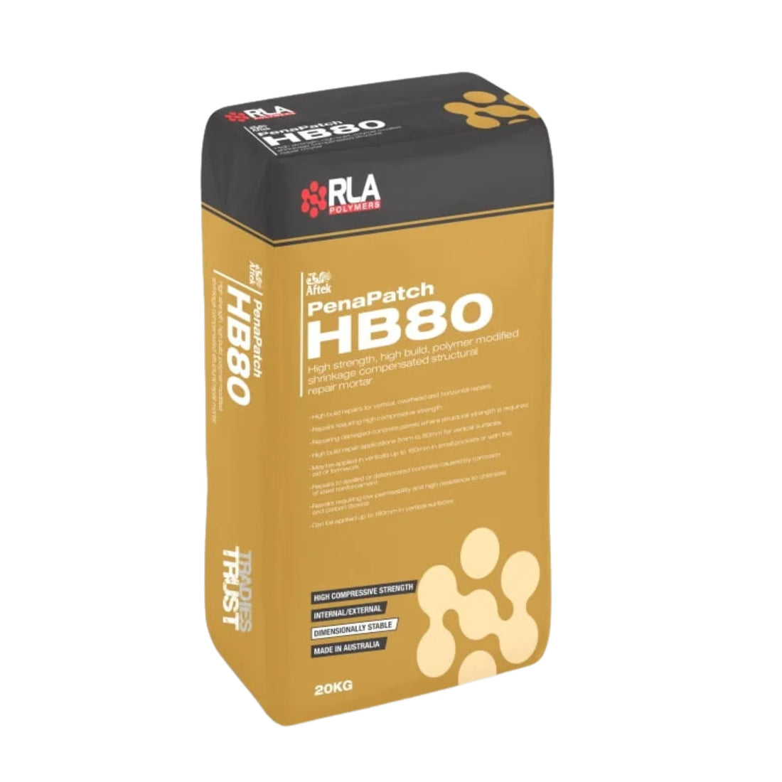 RLA Penapatch HB80 20kg high build polymer modified patch mortar bag, made in Australia