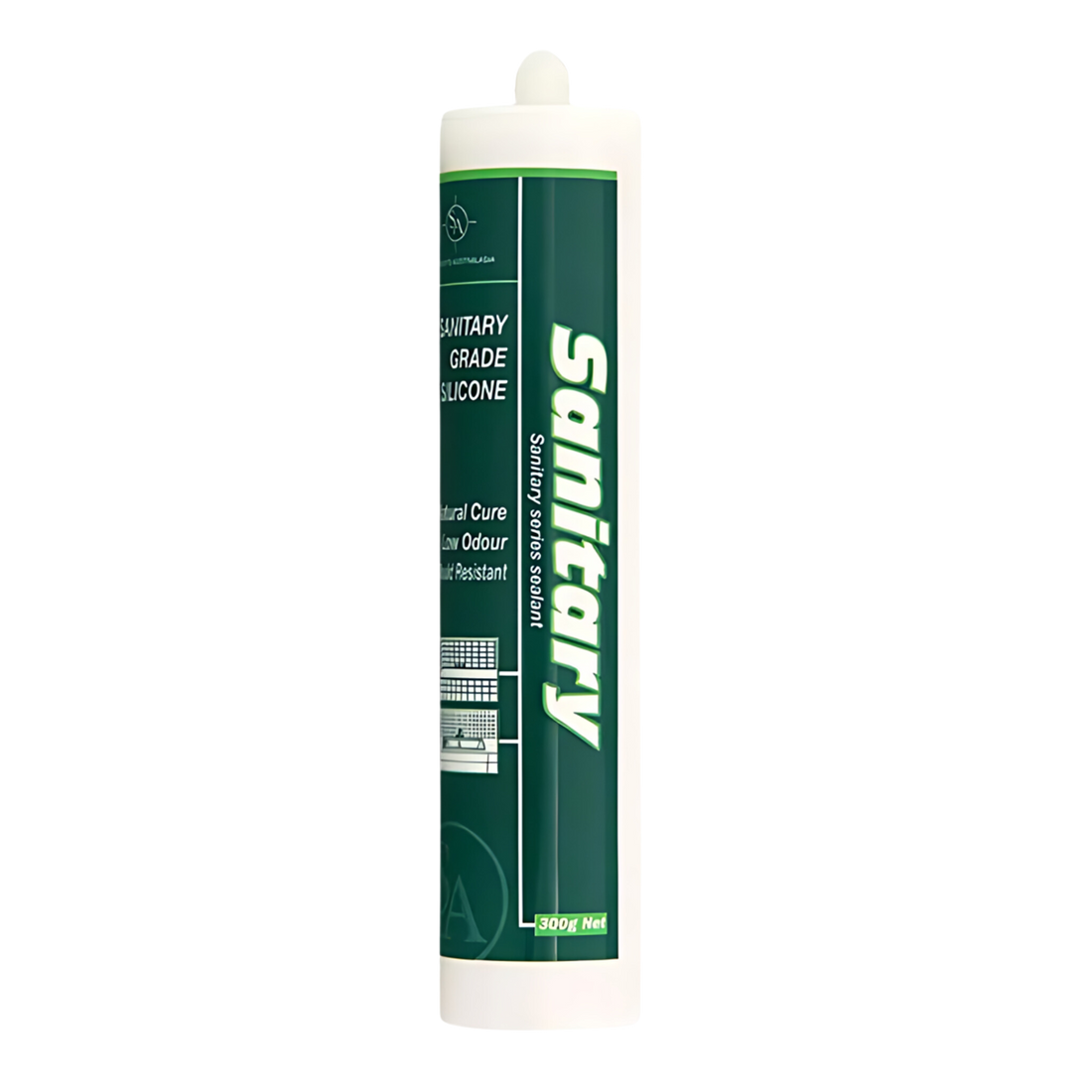SA Sanitary neutral cure silicone sealant cartridge: anti-fungal, mould-resistant for wet area joint sealing.
