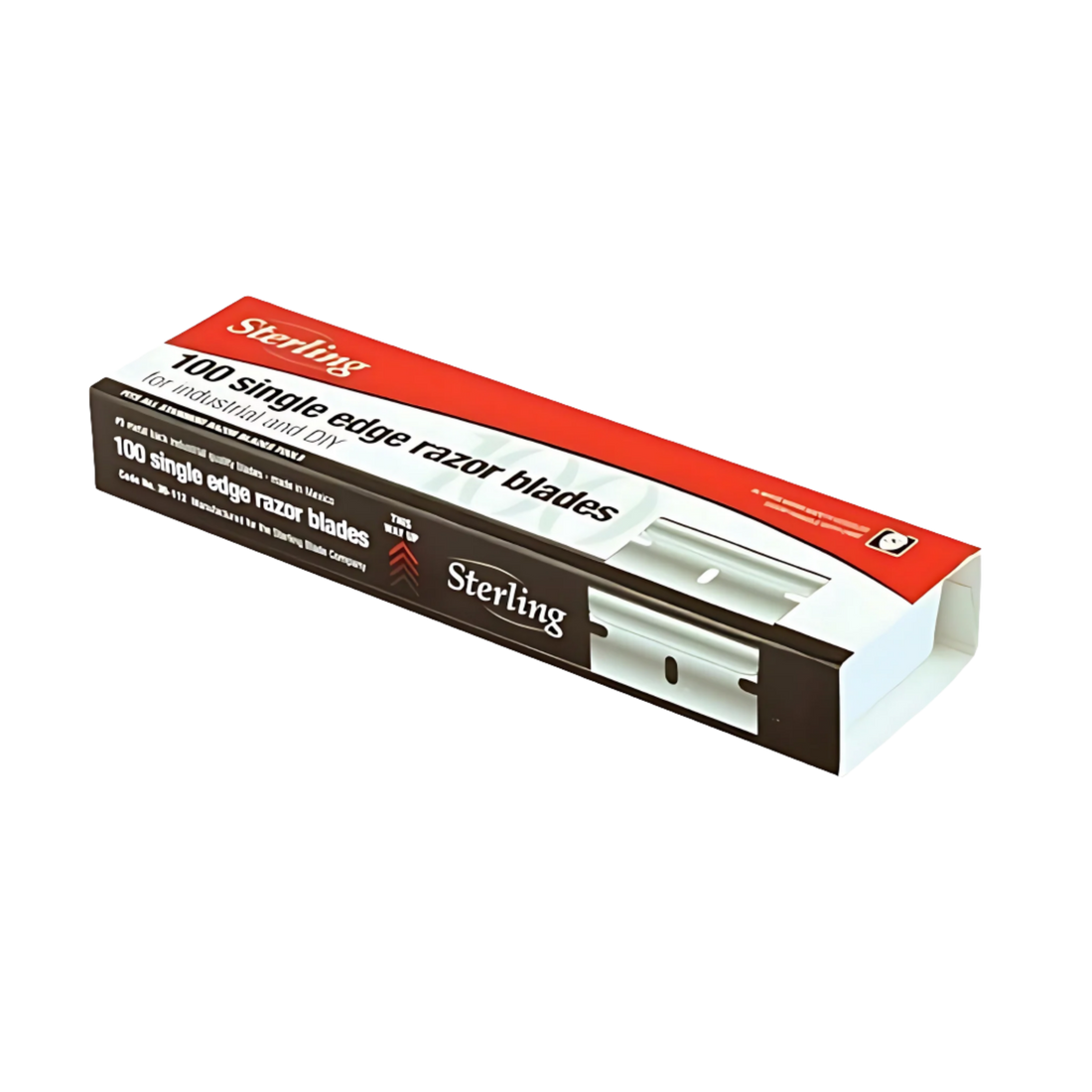 Sterling 100pk single edge scraper blades 0.23mm in red box, for adhesive removal & surface prep before sealant application