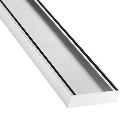 Slimline aluminium tile insert grate for seamless wet area drainage over waterproofing membranes; UV-stable, onsite cuttab...