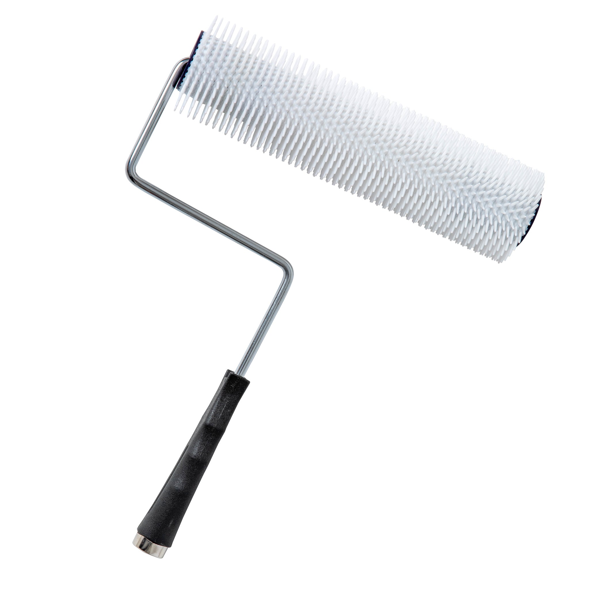 270mm white spiked roller frame (72mm spikes) applies epoxy coatings, removes air bubbles from resin surfaces.