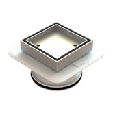 Square Bermuda Lowline Megaflex™ 100x100mm floor waste: flush brass grate on flexible ABS base for tiled wet areas, waterp...