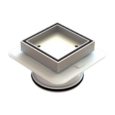 Square Bermuda Lowline Megaflex™ 100x100mm floor waste: flush brass grate on flexible ABS base for tiled wet areas, waterp...