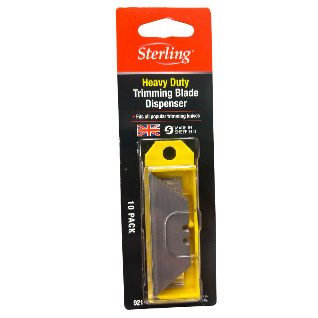 Sterling 921 heavy duty utility blades, 10-pack dispenser, Sheffield high carbon steel for precise trimming in glass, alum...