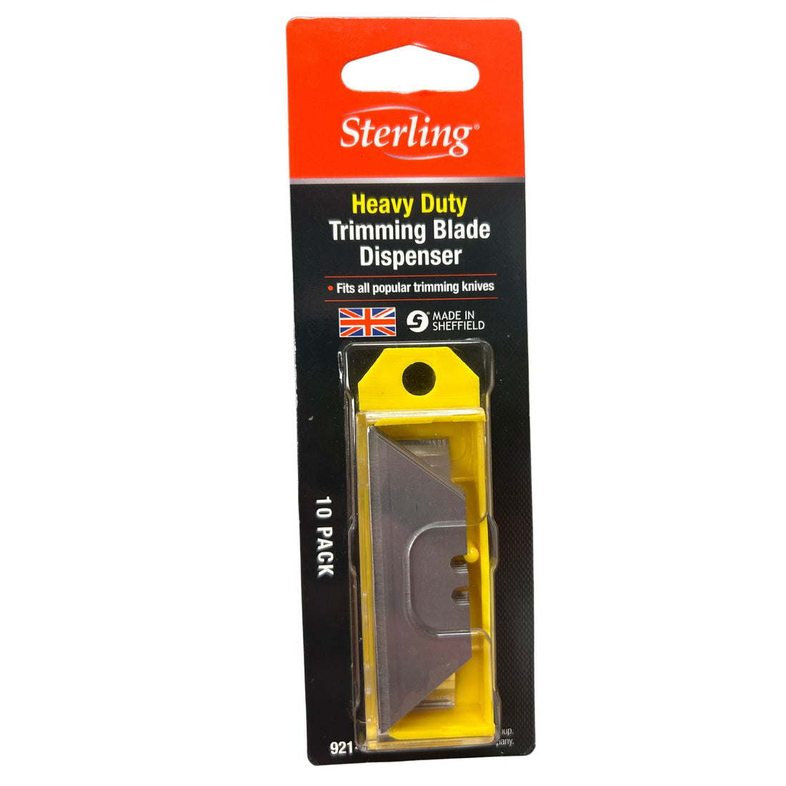 Sterling 921 heavy duty utility blades, 10-pack dispenser, Sheffield high carbon steel for precise trimming in glass, alum...