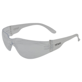 Texas EBR330 wraparound safety glasses, clear anti-fog/scratch lens, 99.9% UV protection for trade site eye safety.