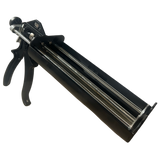 Heavy-duty black twin cartridge gun for 2x300ml two-part sealants, precise dispensing for secure joint bonding.
