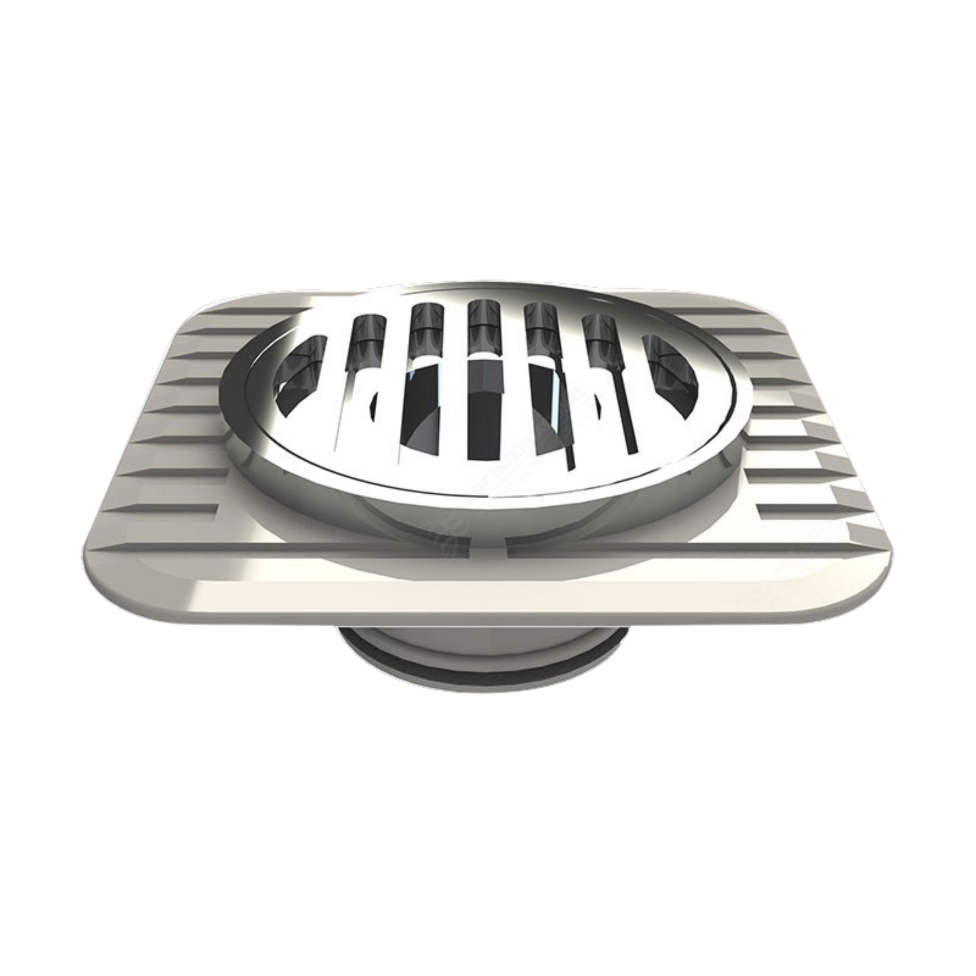 Stainless steel square shower drain grate with slotted circular center, modern chrome finish for bathrooms