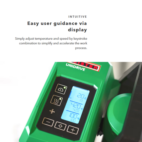 Unidriver intuitive green digital temperature controller with LCD display, adjustable 20-100°C settings, fan & heat icons,...