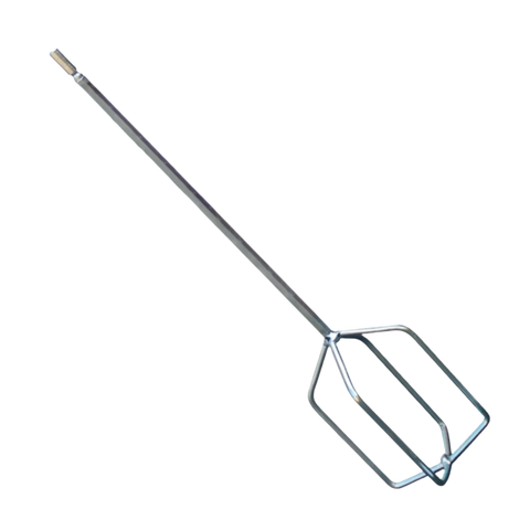 Durable steel 4-blade whisk mixer, 120mm head on 10mm hex shaft, for mixing sealants, adhesives & waterproofing