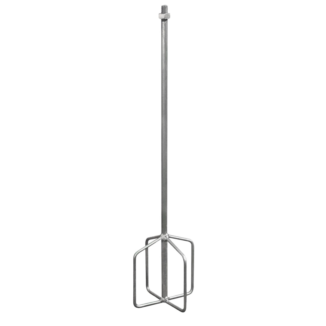 Steel 4-blade whisk mixer (140mm head, M14 thread) for drill-powered mixing of tile adhesives, grouts and sealants.