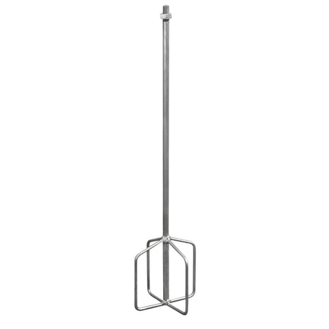 Steel 4-blade whisk mixer (140mm head, M14 thread) for drill-powered mixing of tile adhesives, grouts and sealants.