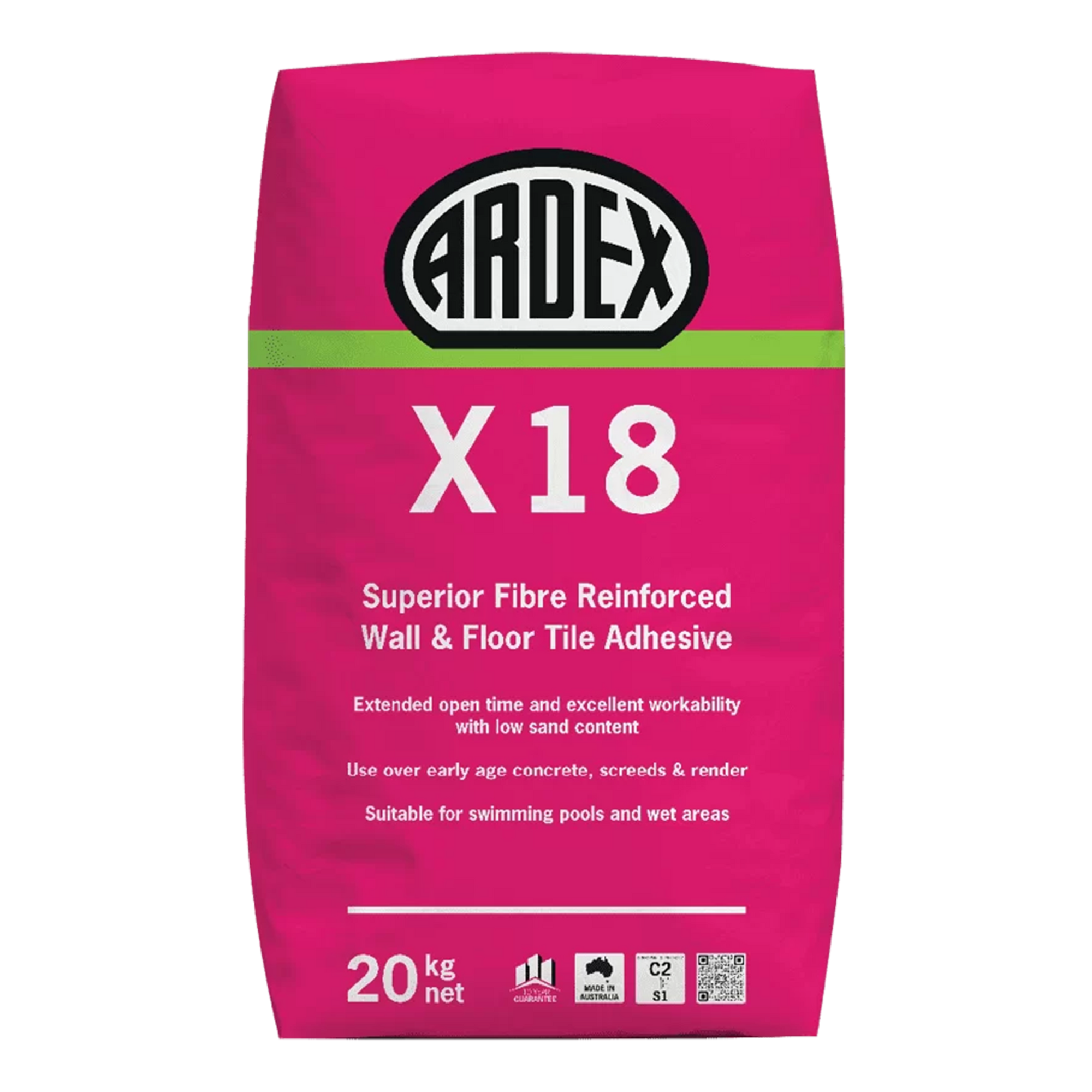 20kg Ardex X18 pink bag - Superior fibre reinforced wall & floor tile adhesive for pools & wet areas