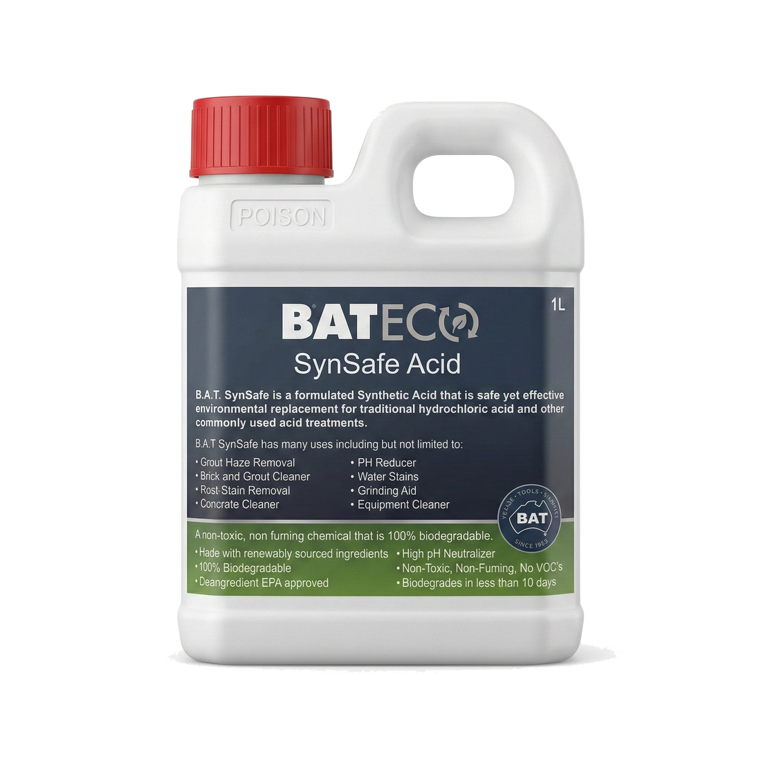 BATECO SynSafe Acid bottle with red cap on a white background