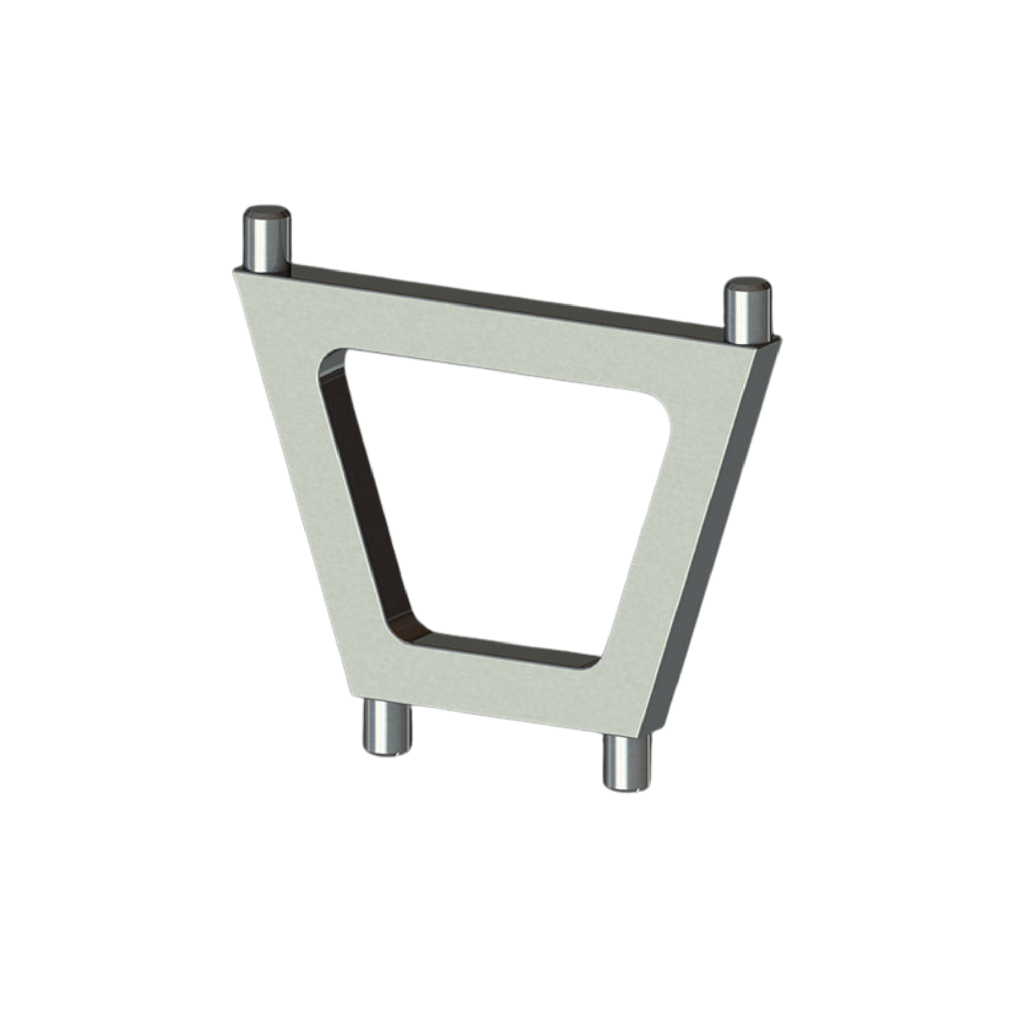 Gray aluminum triangular mount bracket with four corner pins for cameras, drones, and accessories
