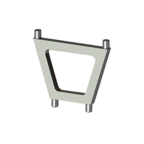 Gray aluminum triangular mount bracket with four corner pins for cameras, drones, and accessories