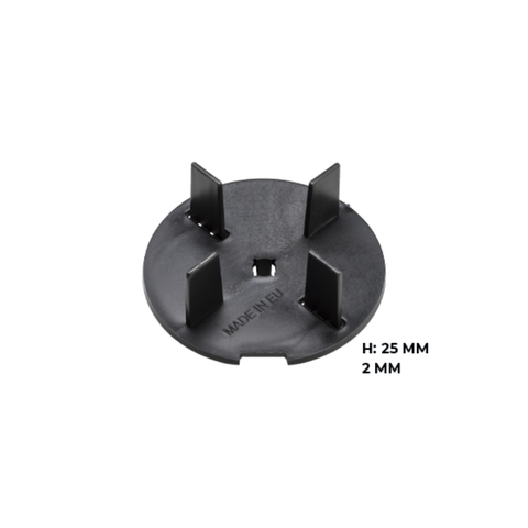25mm black plastic hole plug with four grip tabs, 2mm thick, Made in EU - push-fit panel cover