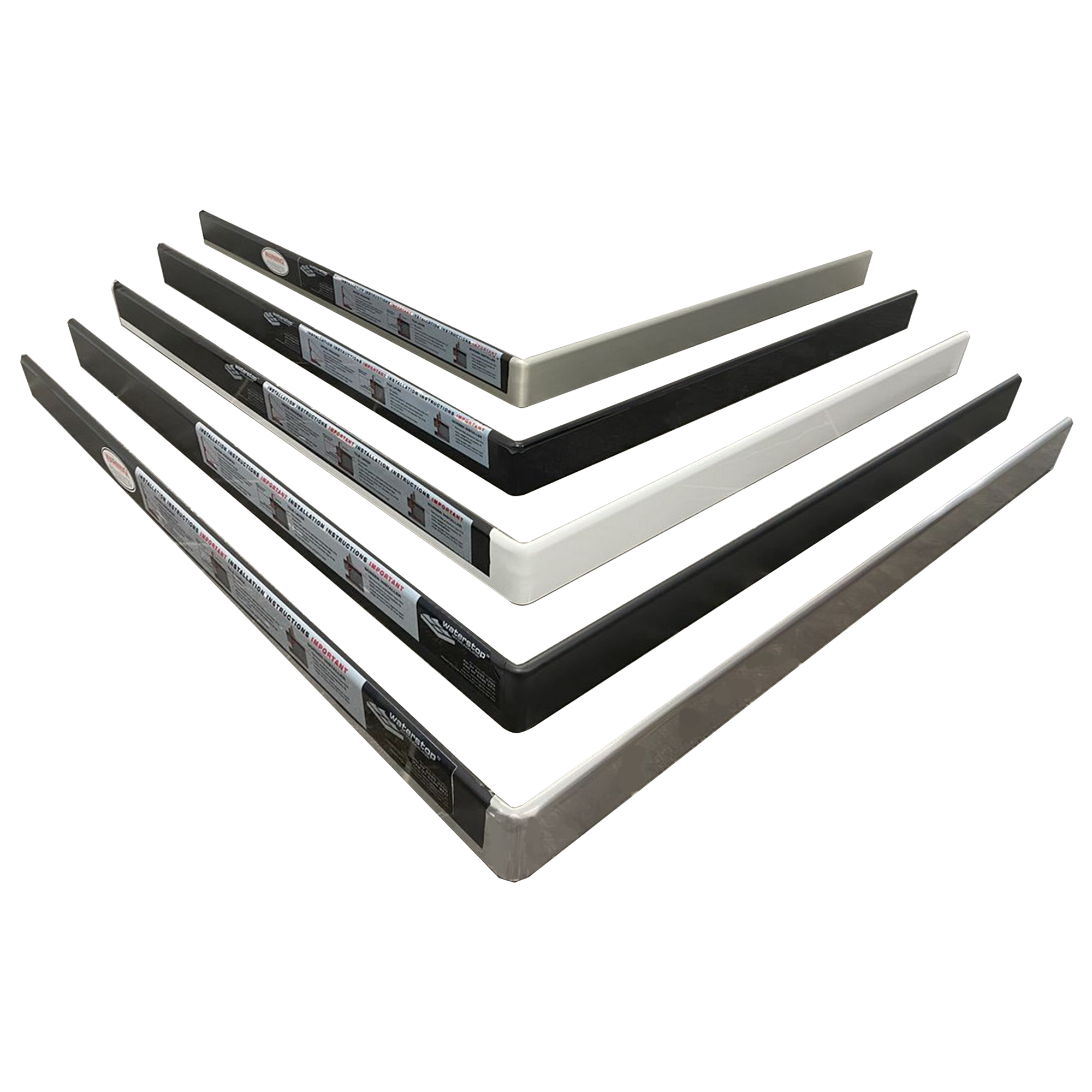 Stack of sleek metal picture frames in white, silver, gray & black finishes, ideal for posters & photos.